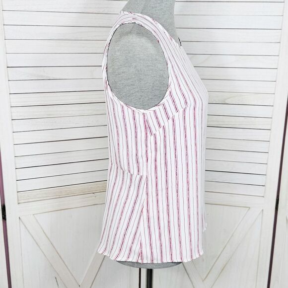 BCBGMaxAzria Striped Split Back Hem Sleeveless Tank Top Shirt Red White XS - Picture 4 of 14